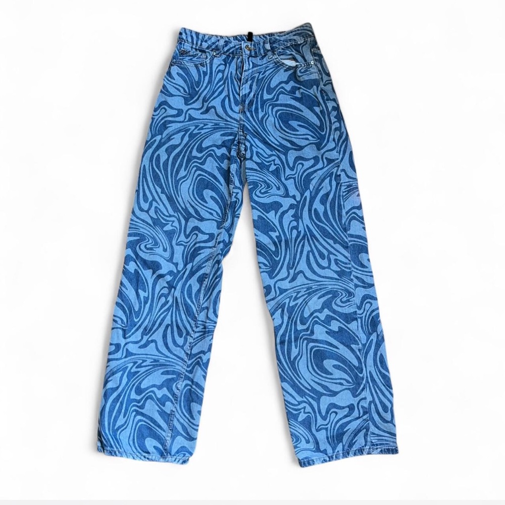 DIVIDED by H&M - Blue Swirl Patterned Jeans - High Rise Loose - Size 4
